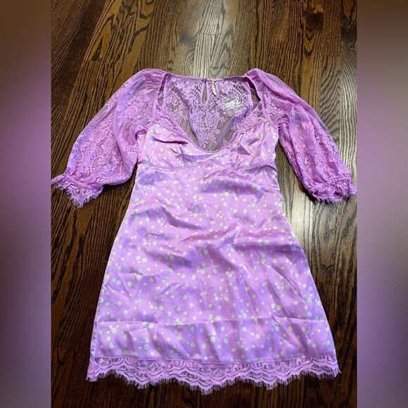 Free People Small About That Mini Dress At In Iris Combo Lilac MSRP $168 - Picture 5 of 7